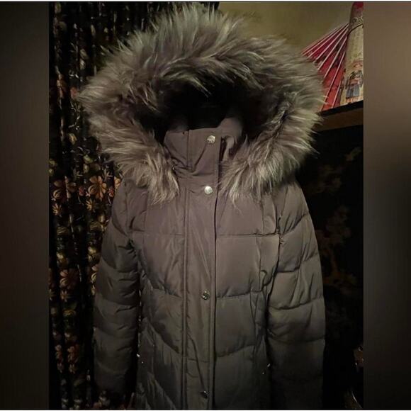 Tommy Hilfiger Gray Tyra Full Line Down Parka Coat with Fur Hood Sz L Outdoors - Picture 6 of 8